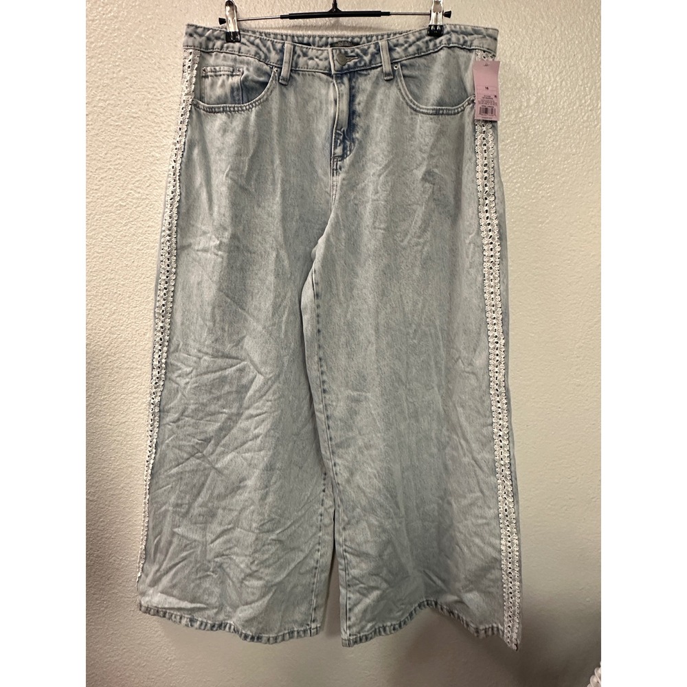 Wild Fable Light Wash Ultra Wide Leg Lace Trim Rigid Denim Jeans 16 31 Inseam